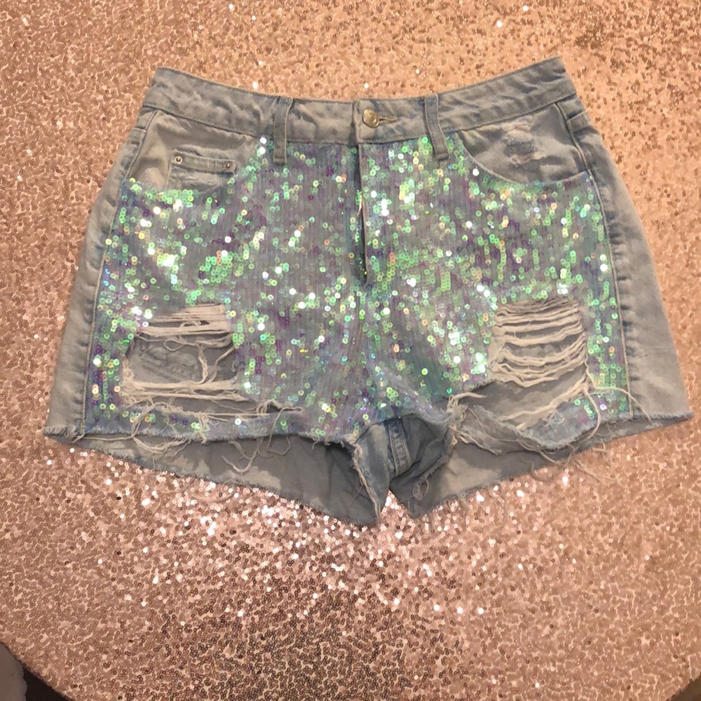 Top Shop front Sequined Denim Short